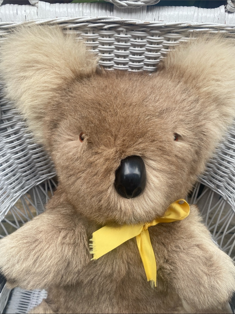 Vintage Plush Brown Koala Stuffed Animal Toy with Yellow Bow and Joey Koala - Picture 6 of 16